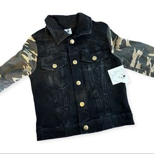 STEM black denim with camouflage denim sleeves size 4 NWT